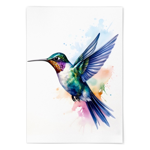 Watercolor Hummingbird Wall Art Illustration Print Poster Unframed - Picture 2 of 5